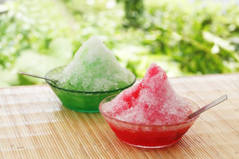 two plates with shaved ice